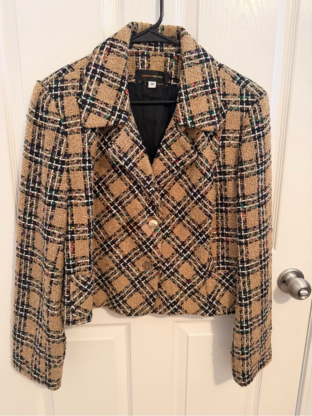 Vintage Harris Wallace Tan Plaid Tweed Blazer